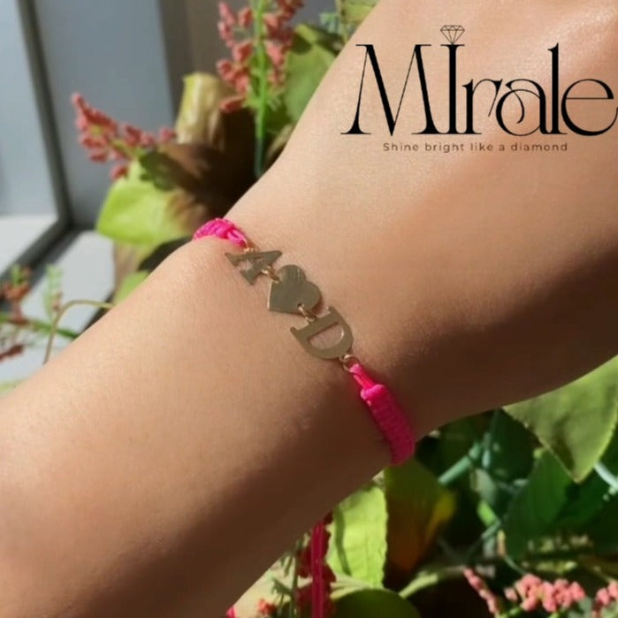 Bracelet Cordon Coeur 2 Lettres