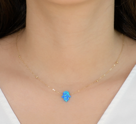 Collier en Or 18k - Khmissa Pierre Opale